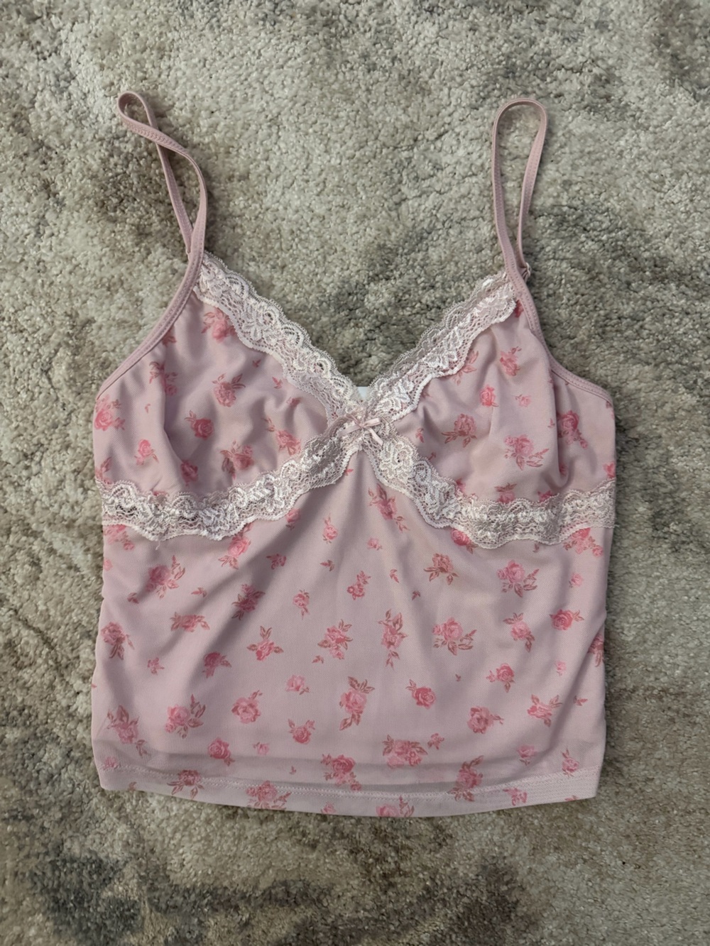 Pink Floral Lace Trim Camisole